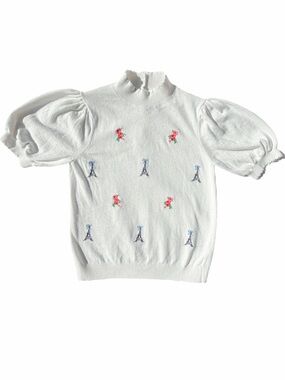 Janie & Jack Eiffel Tower Embroidered Sweater Top White Ivory 11 12 Girl Paris
